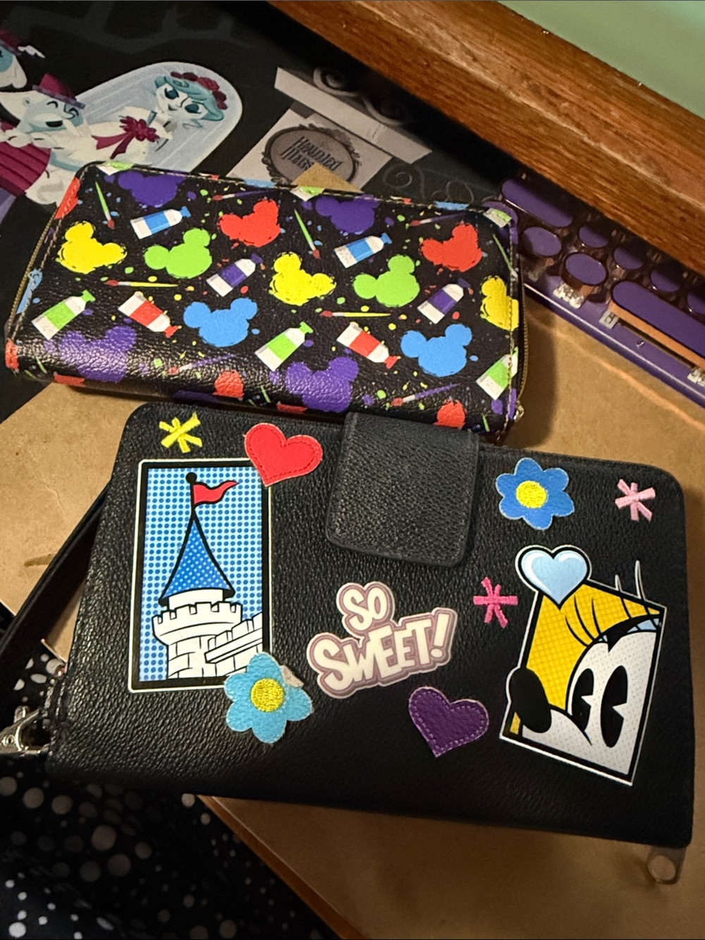 Disney Black Patch Sticker Wallet